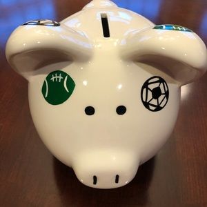 Ceramic Piggybank with Handpainted Sports Pictures